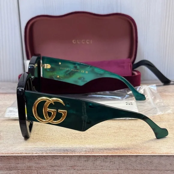 GUCCI GG0956S 001 Square Black Green 54 mm Women's Sunglasses